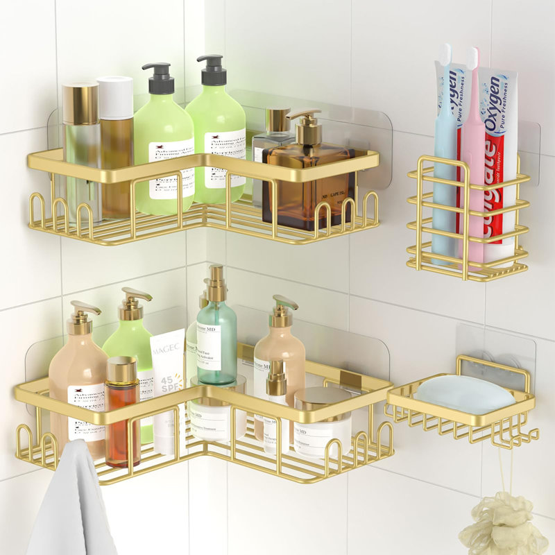 Adhesive Stainless Steel Shower Caddy, Gold