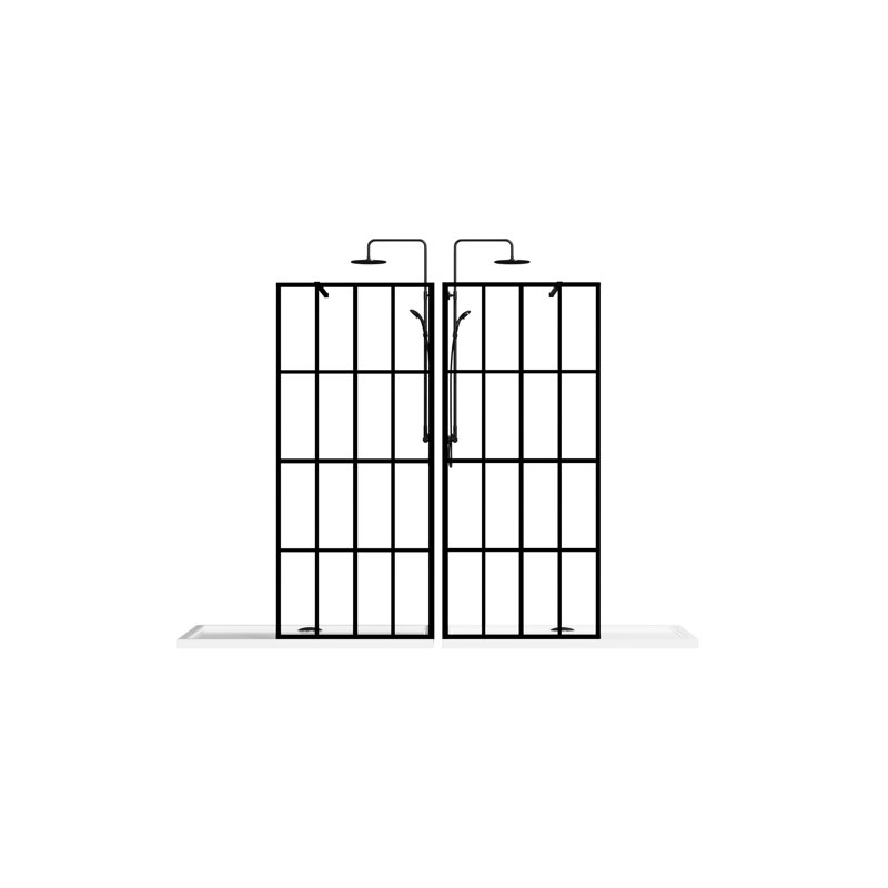 Walk-In 46" X 72" Shower Screen - Black, Tempered Glass, Support Frame For 4 Side Glass