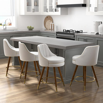 Markelian Counter Height Bar Stools with Backs, 24" Swivel Bar Stools with Wood Legs for Kitchen