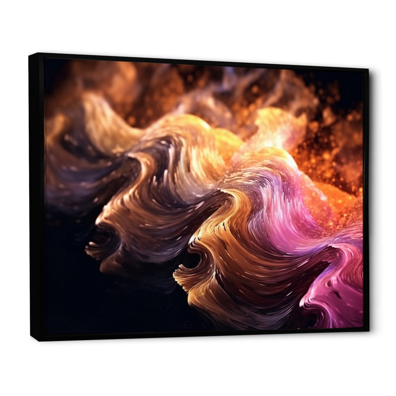 Surtensions orange et rose sur toile, Cadre flottant noir, H 24 po x l 32 po x P 1 po
