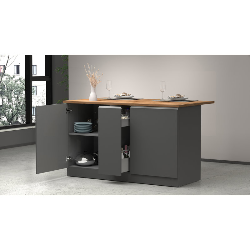 Rafie Wood Kitchen Island, Oak Wood, Grey