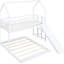 Lit superposé simple au-dessus d'un lit double avec glissière, blanc, garde-corps double, glissade de construction résiliente, construction stable, utilisation à long terme, garde-corps-1868070741-1868070740