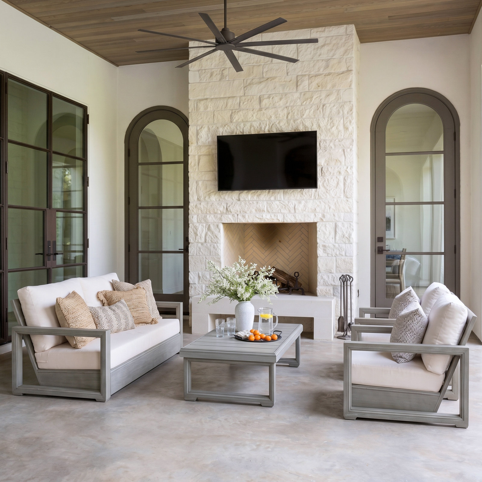 Donnie 4-Person Acacia Patio Seating Group, Light Gray