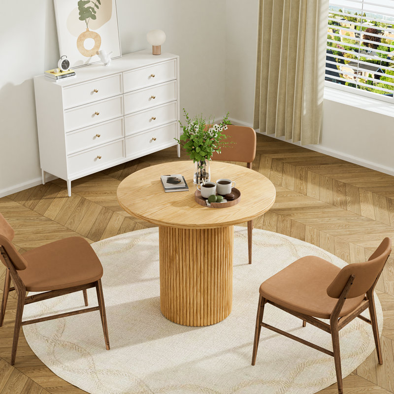 Pedestal Elegant Wood Texture Round Dining Table, 29.9”H x 35.6”L x 35.6”W, Brown