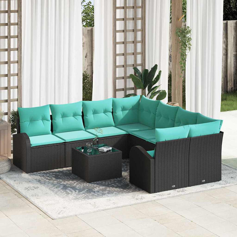 Ensemble de canapé de jardin Vidaxl 9 pièces noir et turquoise 55 x 55 x 37 cm
