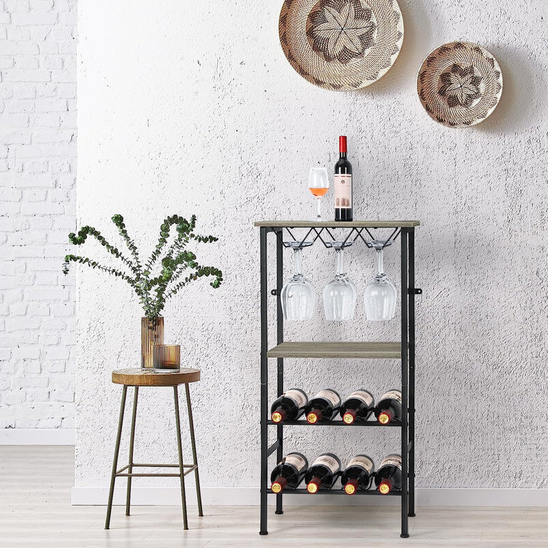 Adryonna 12 Bottle Floor Wine Bottle & Glass Rack in, Gray