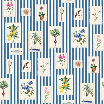 Joules Gallery Wall Stripe Blue Wallpaper