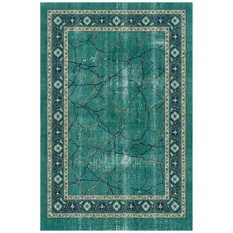 Tapis Bronze2 moderne à l'aspect vieilli, aquarelle abstraite, bleu sarcelle et blanc, lavable à la machine, antidérapant, à poils courts, pour l'intérieur et l'extérieur, adapté aux animaux domestiques, idéal pour le salon, la chambre, la salle à manger, l'entrée, le couloir ou le bureau.