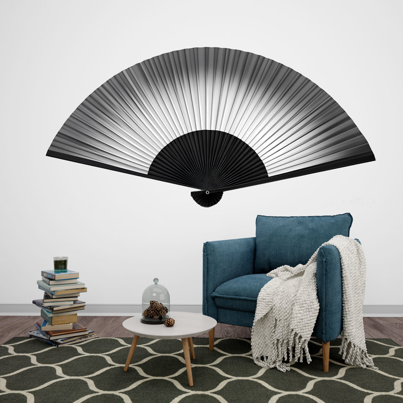 Adhésif mural noir et blanc ventilateur minimaliste minimaliste japonais, 13 x 24 pouces