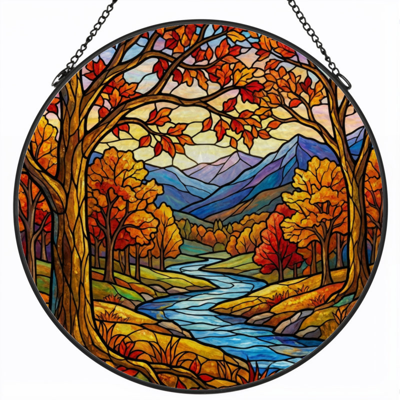 Panneau de vitrail 12 "H Autumn Landscape, H 12 po x l 12 po 