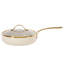 Bloomhouse 10 Inch Heavy Duty Aluminum Premium PFA Free Ceramic Nonstick Saute/Deep Frying Pan Skillet with Lid - Linen White with Gold Handle-1131016335