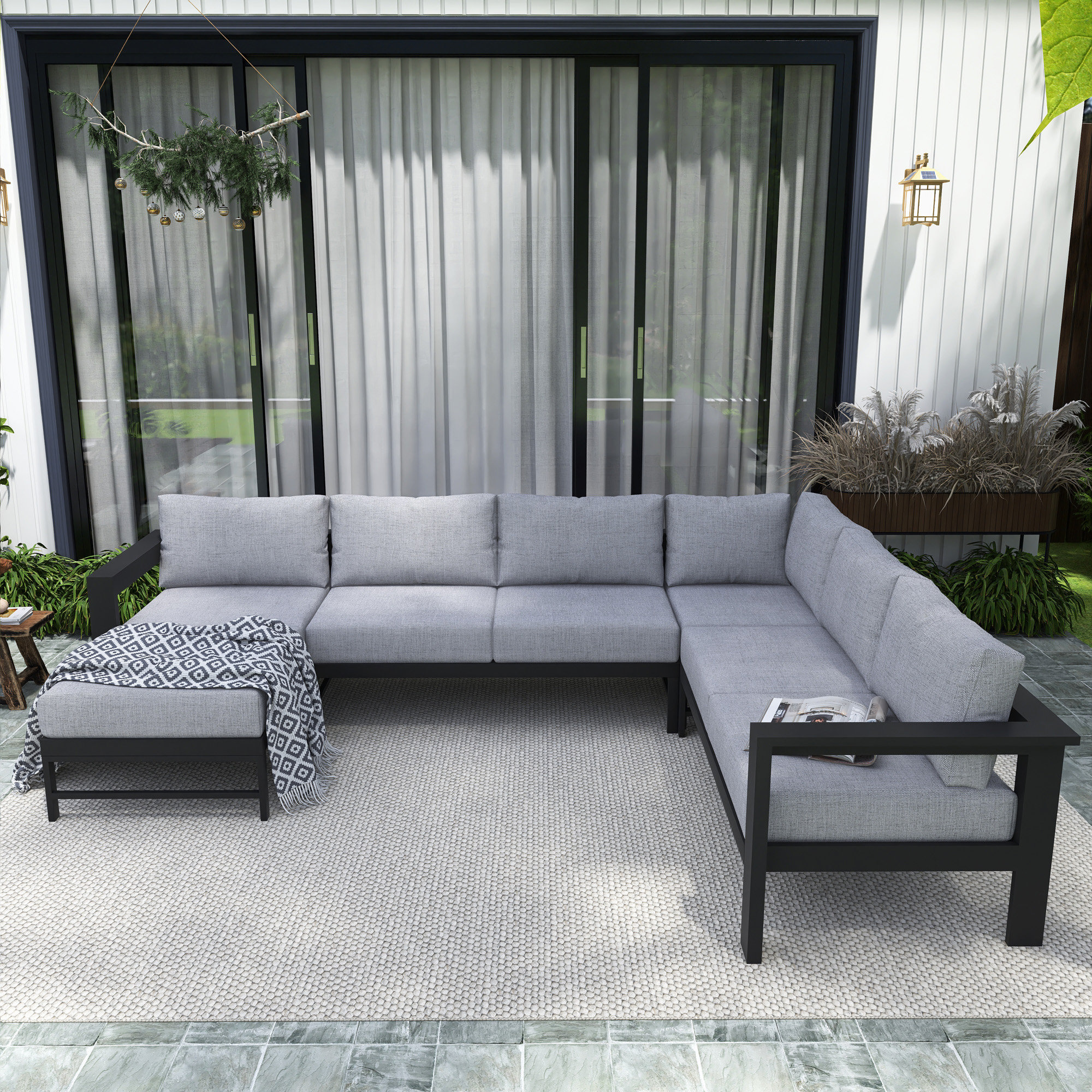 Latitude Run® 5-Piece Aluminum U-Shaped Outdoor Sectional Set | Wayfair