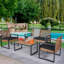 Mobilier de balcon extérieur 4 : Table de jardin en bois, confortable et élégante, plateau en bois brun, construction