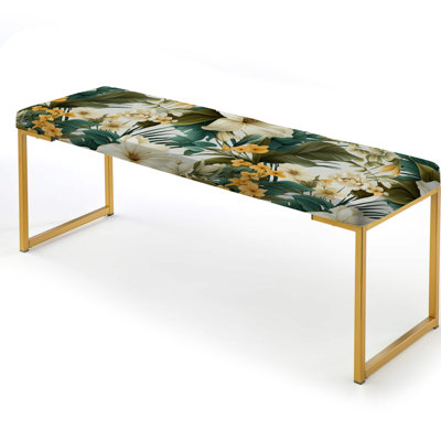 Tropical Upholstered Gold Bench