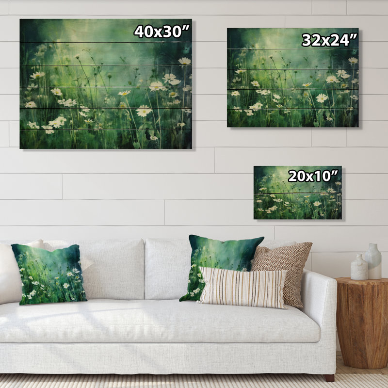 Motif de fleurs sauvages vertes sur bois, H 10 po x l 20 po x P 0,78 po