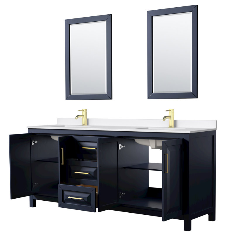 Daria 80 in. with Mirror Vanity, Giotto Quartz, Blue, Brushed Gold