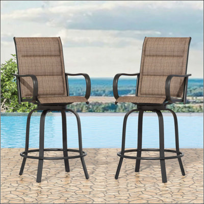 Ensemble de 2 tabourets de bar pivotants, tabourets de bar extérieurs en tissu textilène rembourré, chaises de bar toutes saisons pour l'extérieur, grand fauteuil de patio pivotant ergonomique pour balcon, bord de piscine