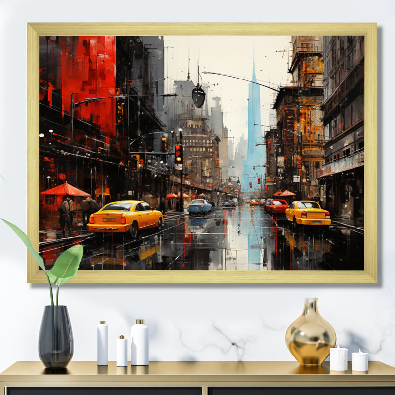 Cityscape Collage VII sur toile, Cadre doré à une seule photo, H 16 po x l 32 po x P 1 po