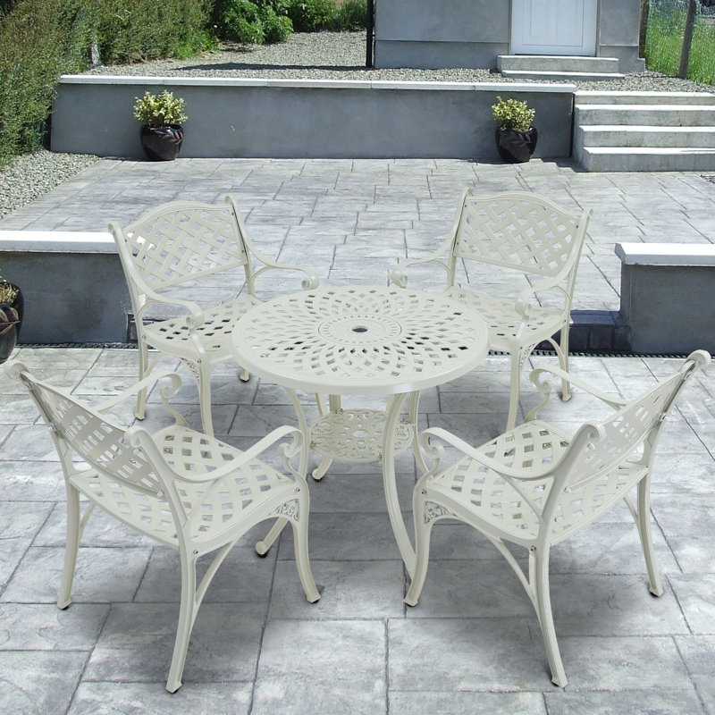 5 - Piece Metal Outdoor Patio Dining Set with Round Table, White