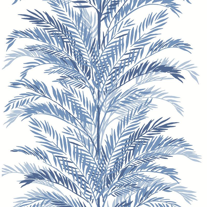 Rouleau de papier peint adhésif à motif de palmiers Keana L 9 pi x l 20,5 po Luxe Haven, Bleu côtier