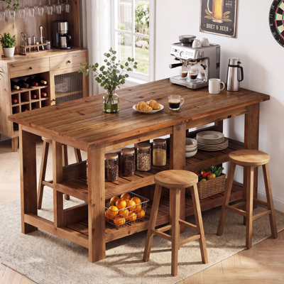 Solid Wood Kitchen Island with Storage, 71" Counter Height Dining Table