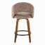 Tabouret de bar à hauteur fixe en bois de noyer et tissu brun avec repose-pieds rond en métal noir - ensemble de 2