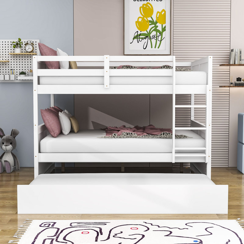 Asah Kids Full Over Full Bunk Bed with Trundle, White