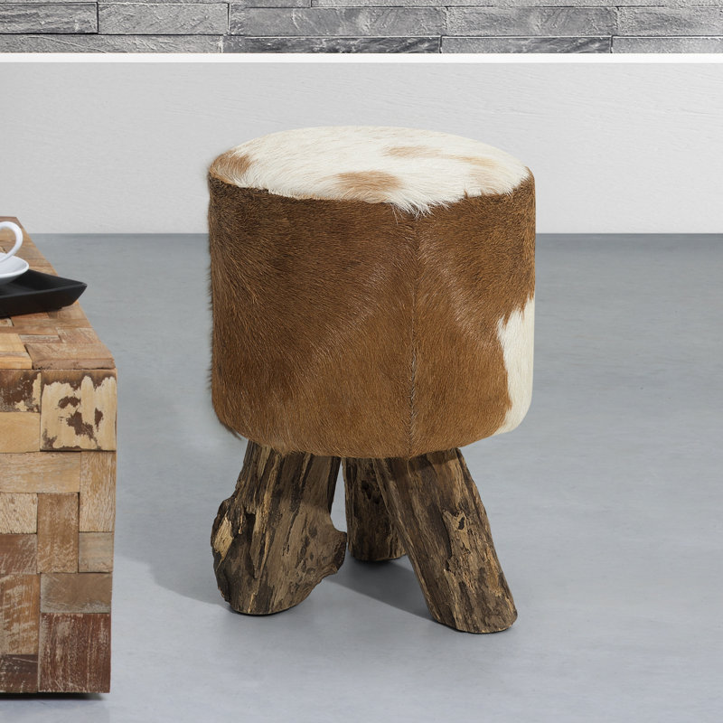30cm Wide Genuine Leather Round Animal Print Standard Ottoman