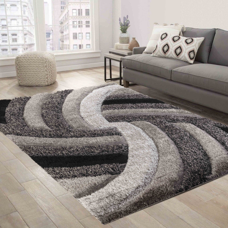 Frio Grey/Black Shaggy Indoor Rug, Rectangle 160cm x 230cm