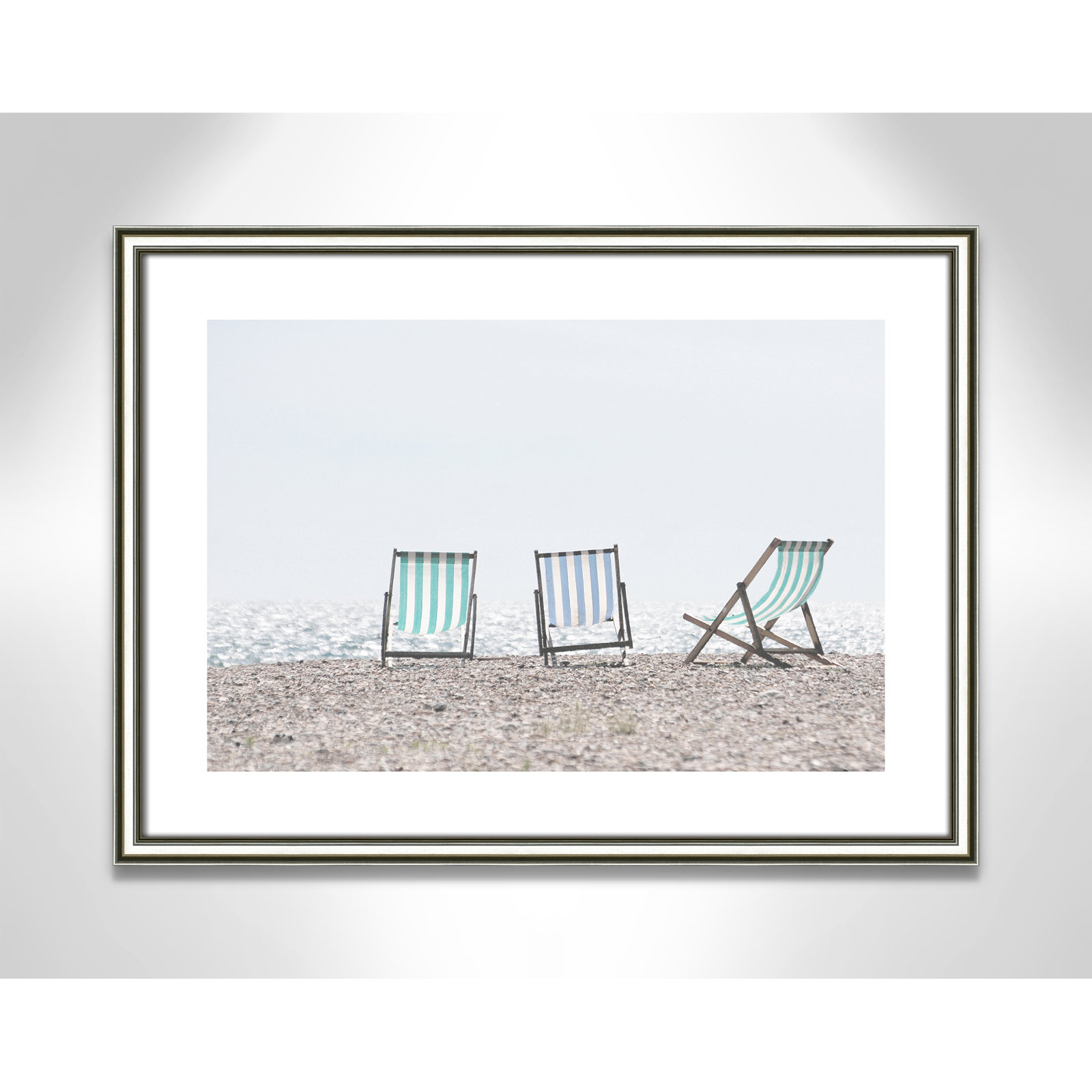 Adriatica "Beach Chairs" Print, 25.5" H x 35.5" W x 0.875" D, Silver Framed Paper