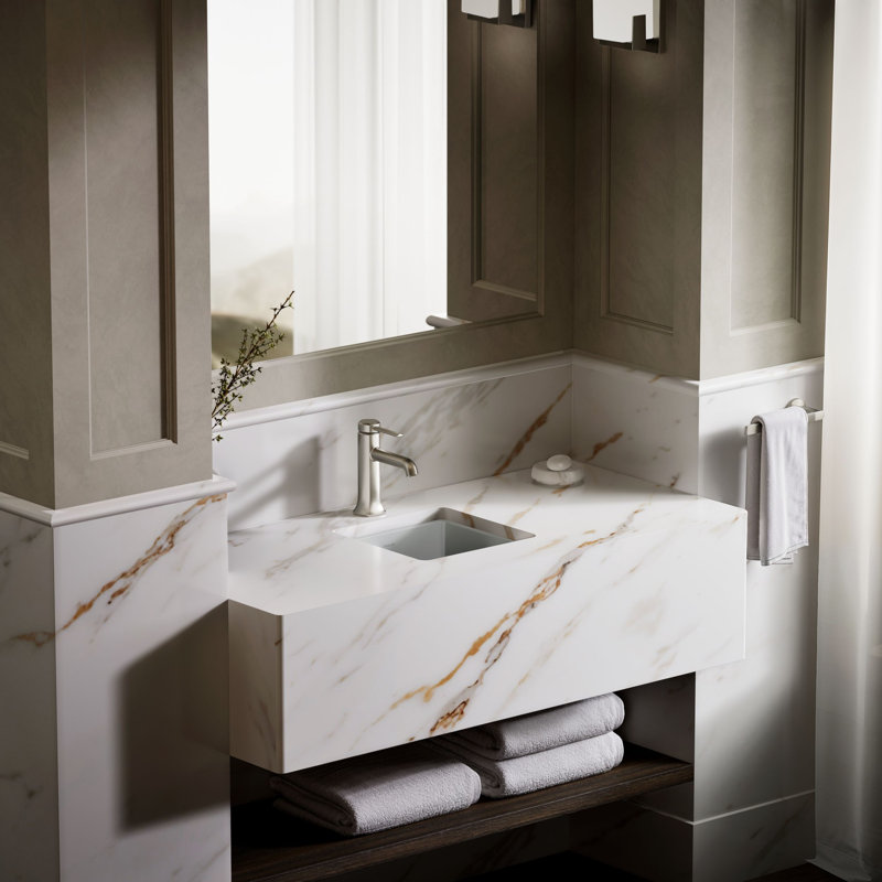 Verticyl Vitreous China Square Undermount Bathroom Sink with Overflow, Ice Gray
