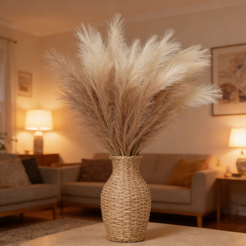 9 pièces Pampas artificiel 38 po - ivoire et taupe deux tons, panaches de soie moelleux, sans perte, pour les vases de plancher hauts, mariage bohème et décoration intérieure (ensemble de 9)