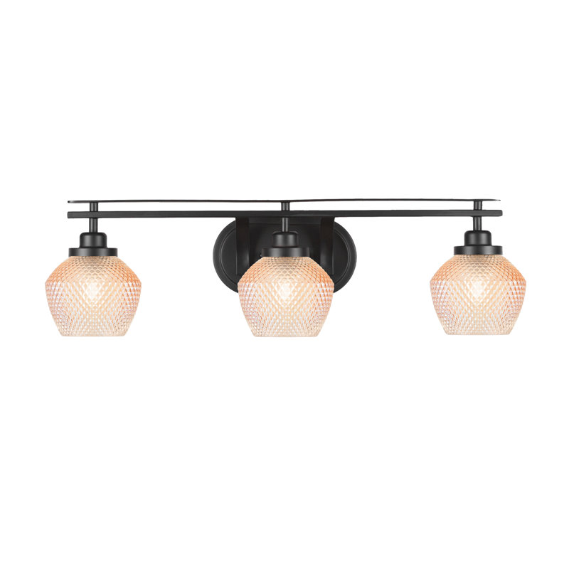 Barre d'éclairage de salle de bain 3 lumières Odyssey au fini noir mat avec verre texturé ambre de 6 po
