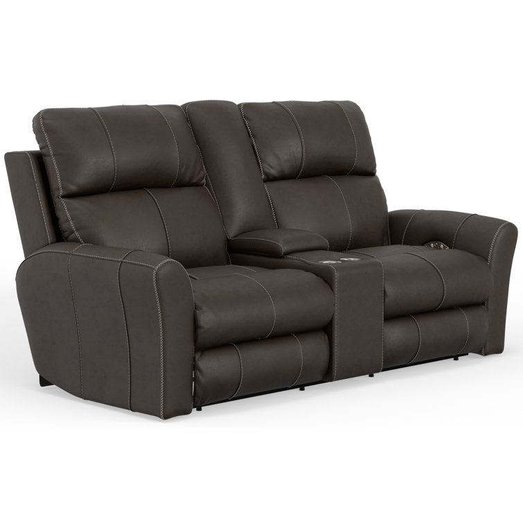 Seibert Top Grain Leather Match Power Zero Gravity Reclining Console Loveseat with Power Headrest