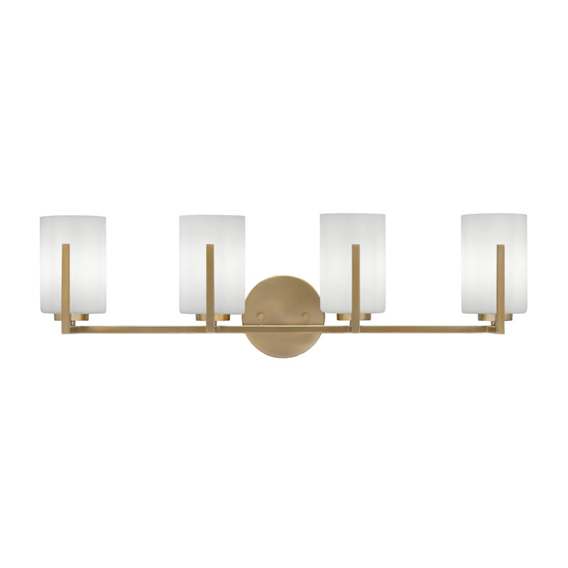 Barre d'éclairage de salle de bain 4 lumières Dayberry avec verre de 4 po, Blanc, onyx, Doré