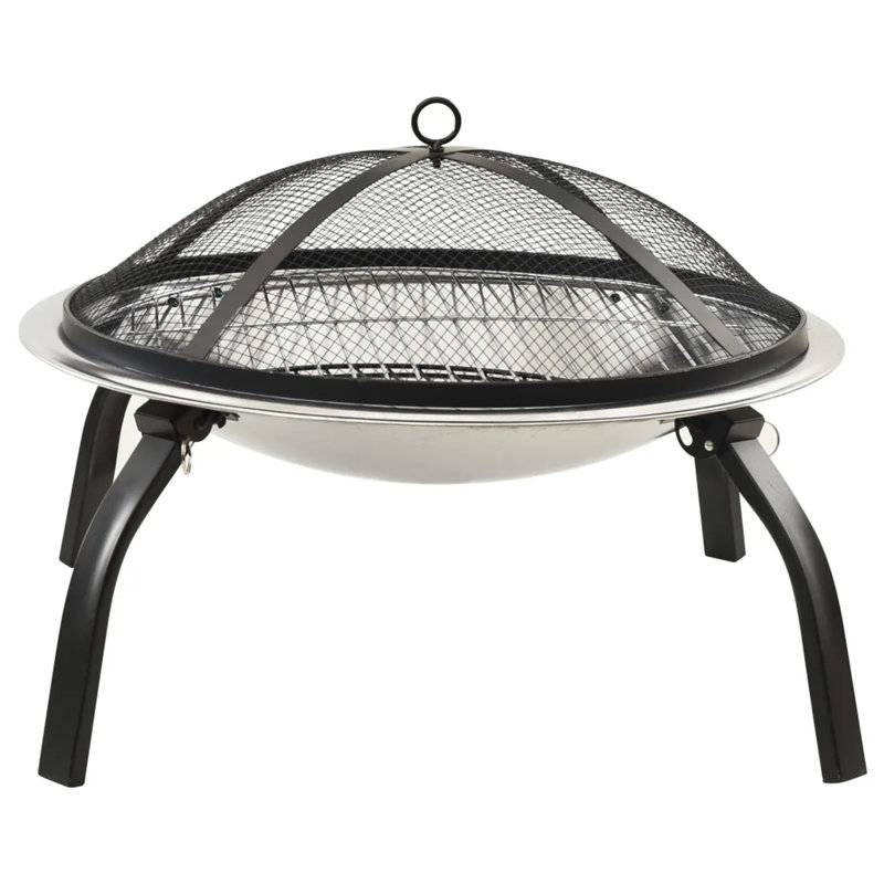 Aziana 2-in-1 Fire Pit and BBQ with Poker 56x56x50 cm Steel, Silver