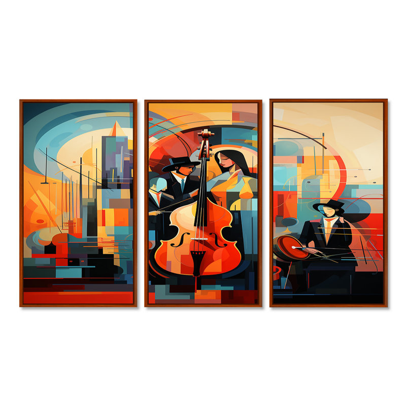 Onagre - ensemble de décoration murale musicien, Cadre flottant brun, H 28 po x l 36 po x P 1 po