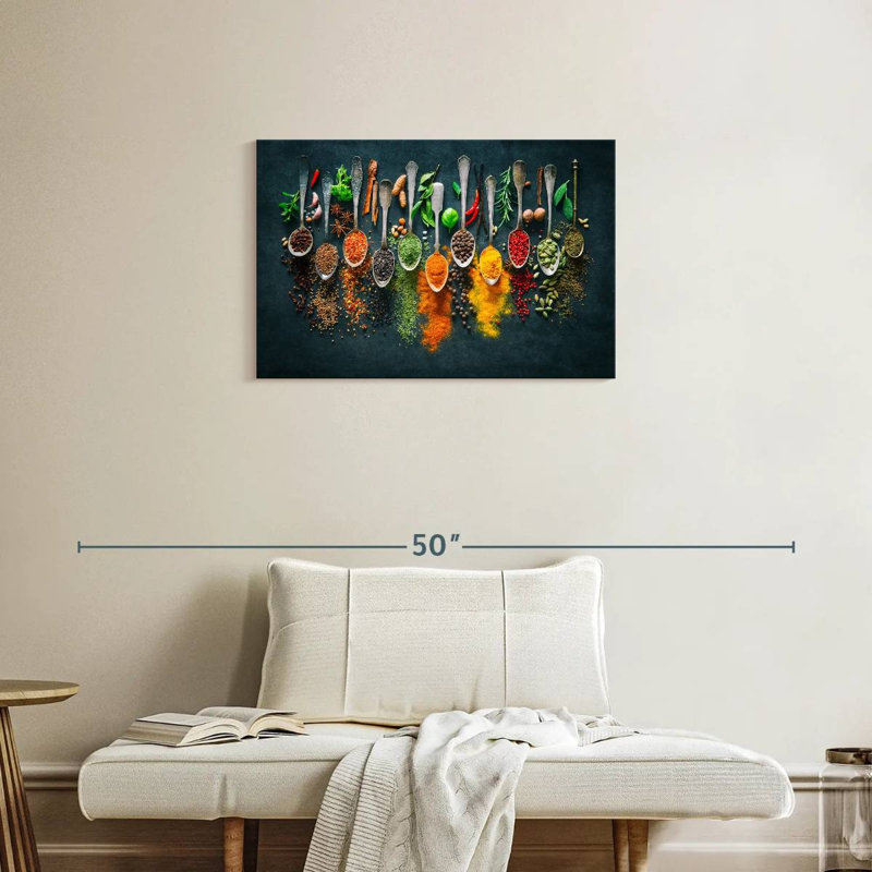 Cuillères et épices - reproduction sur toile tendue, H 20 po x l 30 po x P 1,25 po