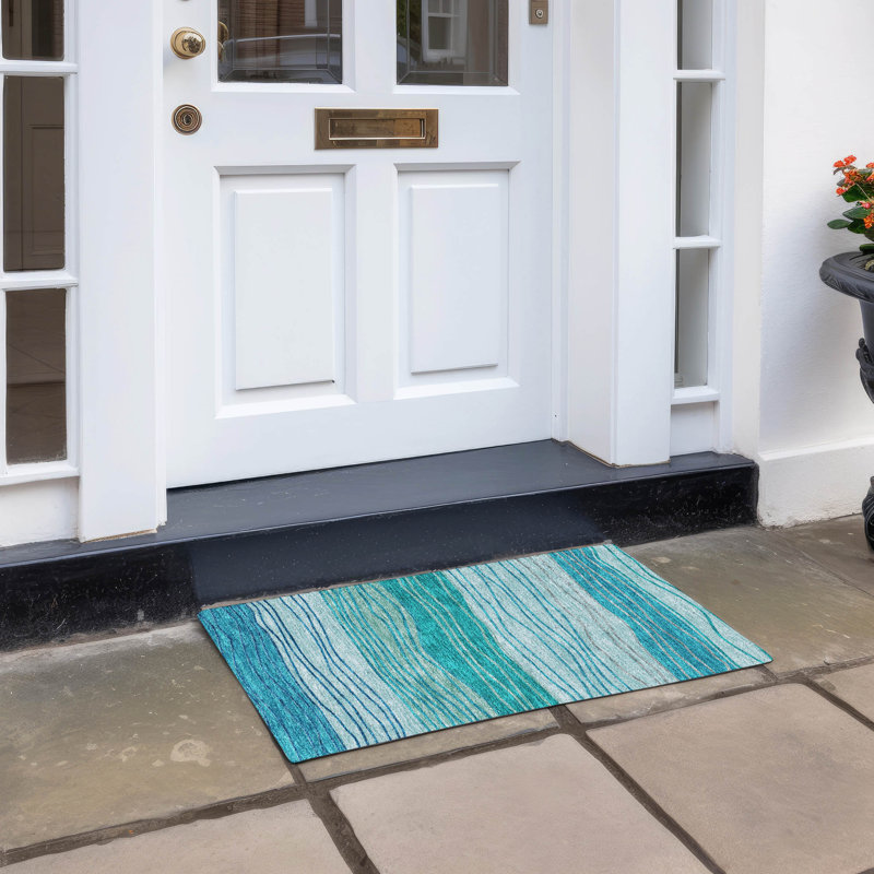 Washable Striped Indoor / Outdoor Rug, Rectangle 1'8" x 2'6"