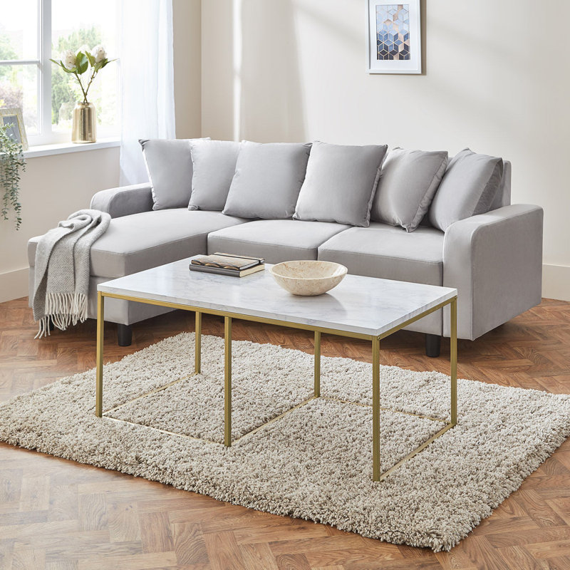 Kalyssa Frame Coffee Table, White/Matte Gold