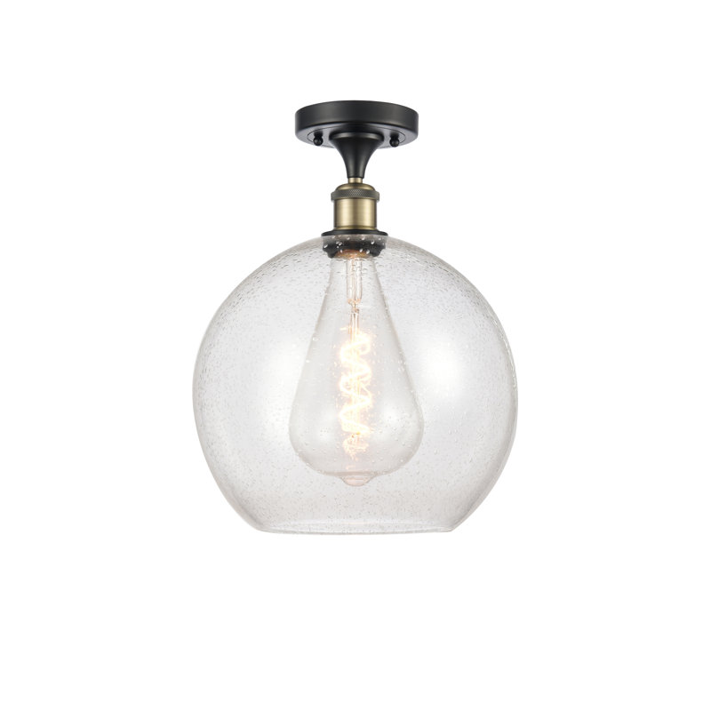 Plafonnier semi-encastré 1 lumière, H 16,38 po x l 11,75 po x P 11,75 po, DEL, Noir / laiton antique