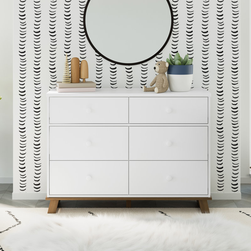 Commode double 6 tiroirs Modern, Blanc / bois flottant rétro