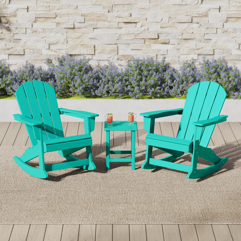 Laguna Rocking Outdoor Adirondack Chair With Table, Turquoise