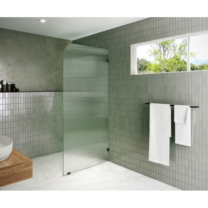 Aurora 34 in. x 78 in. Fully Frameless Fluted Radius Single Fixed Shower Panel, Right Opening, Matte Black