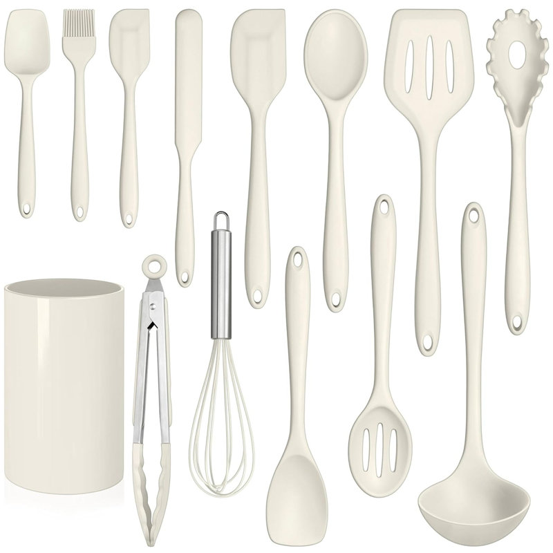 14 PCS Silicone Cooking Utensil Set, Kitchen Utensils Set, Cream White