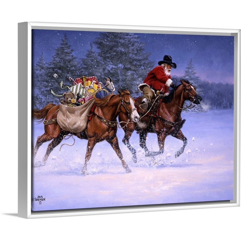 «Christmas Rush» par Jack Sorenson - reproduction d'art sur toile, H 26 po x l 32 po x P 1,75 po, Cadre blanc