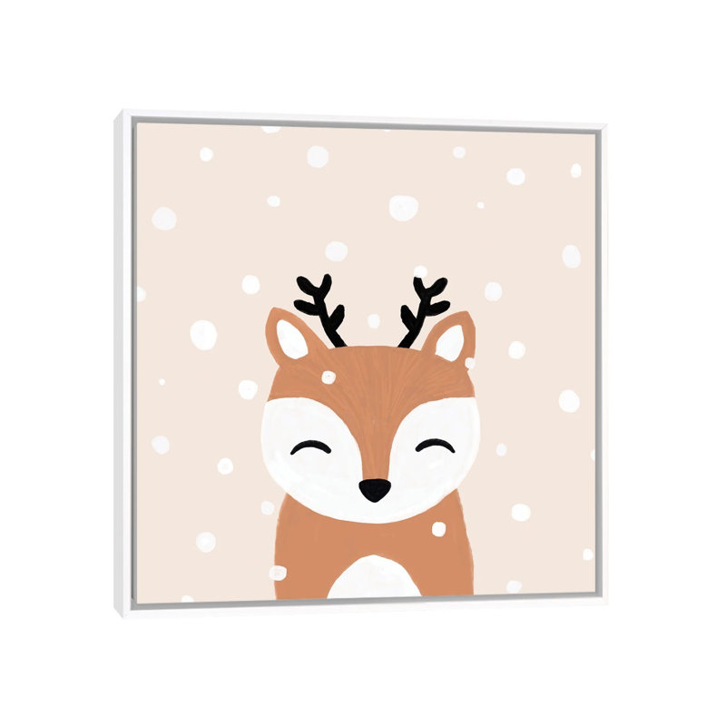 « Snow & Deer » par Orara studio, reproduction d’art, Pas de tapis, H 37 po x l 37 po x P 1,5 po, Toile blanche encadrée