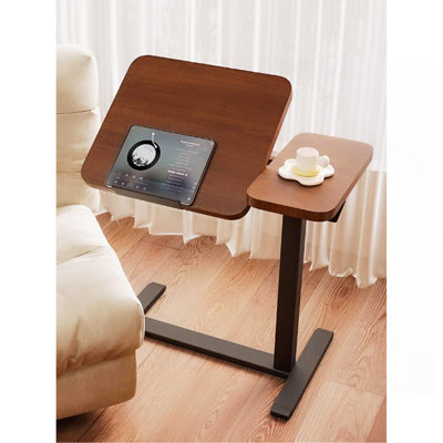Overbed Bedside Desk, Mobile Rolling Laptop Stand Tilting Overbed Table with Wheels, Height Adjustable Tray Bedside Table for Laptop Bed Sofa, WALNUT