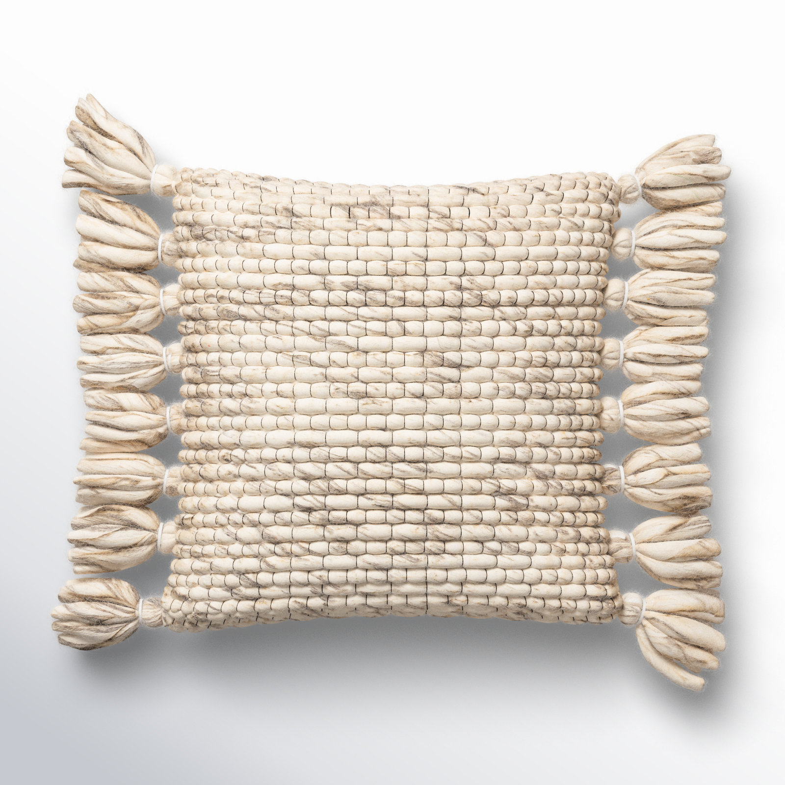 Cormac Reversible Wool Throw Pillow with Tassels, Gray/Beige/Charcoal, 20" x 20", Polyester