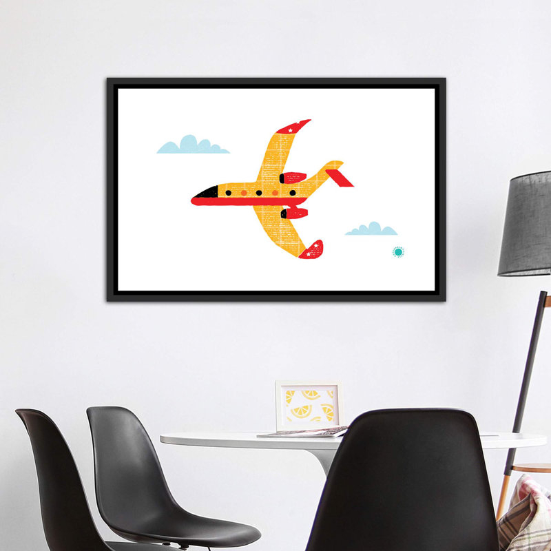 Avion - reproduction d'impression, H 40 po x l 60 po x 1,5 po, Toile avec cadre noir patiné, Pas de tapis